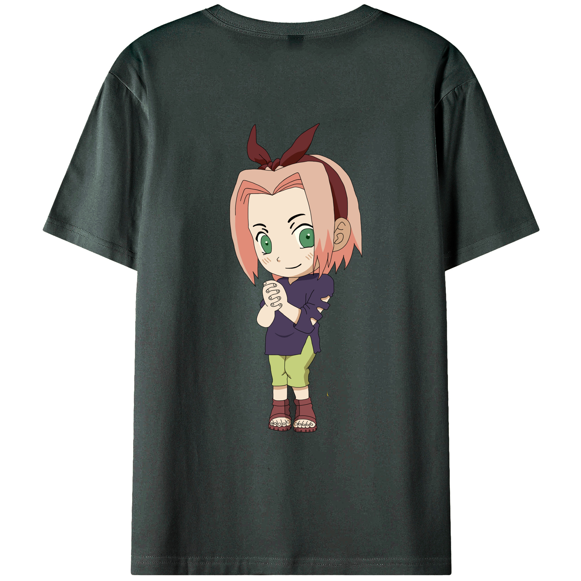（画像用） NARUTO -ナルト- 春野サクラ Haruno Sakura 綿100％ メンズ半袖Tシャツ（バックプリント） 通気性